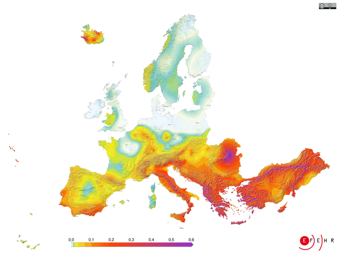 kart over jordskjelv i Europa