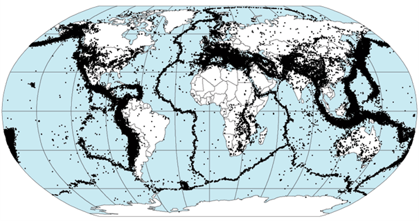 kart over episentre for jordskjelv