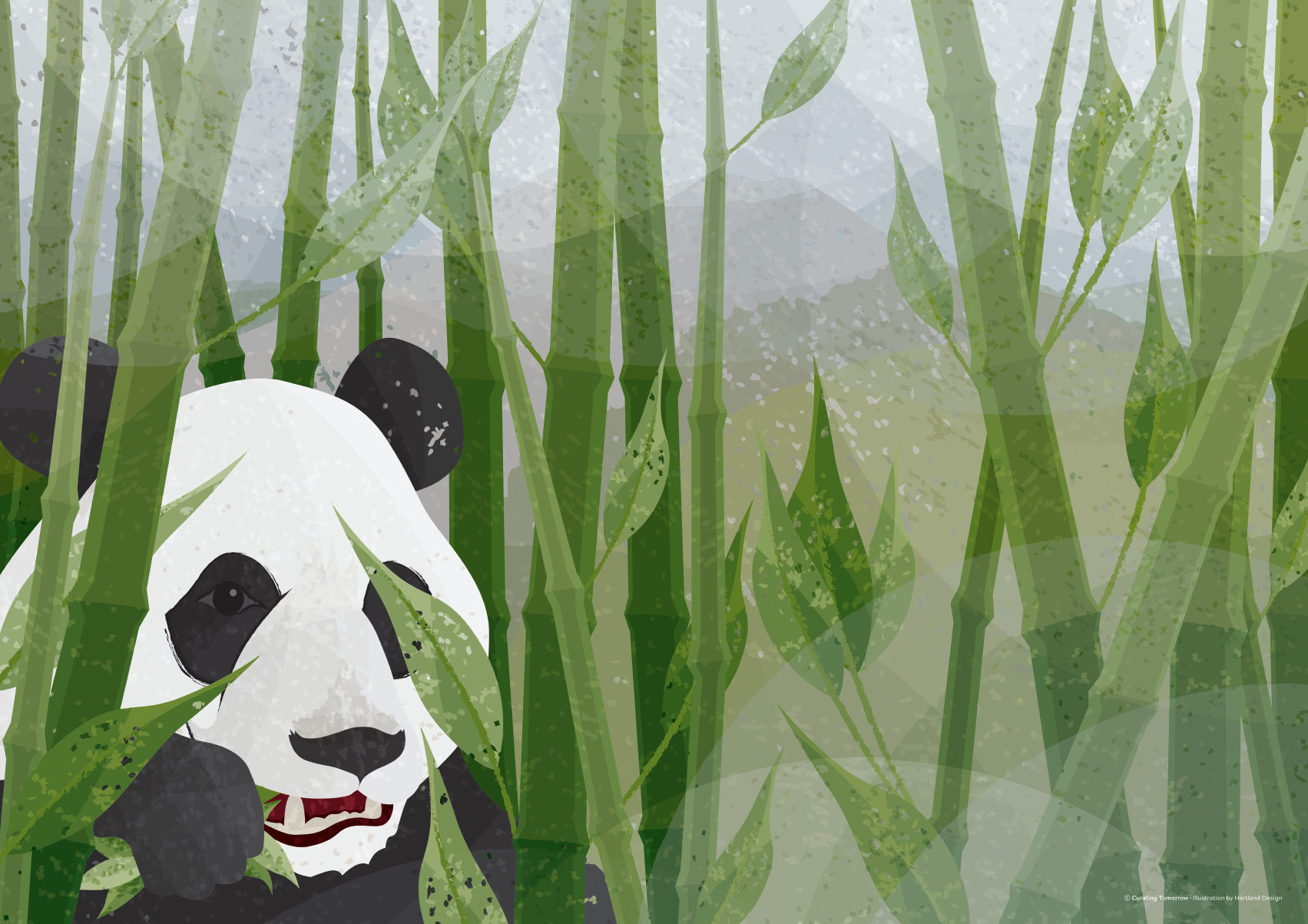 Grafisk illustrasjon av Panda i bambusskog. 