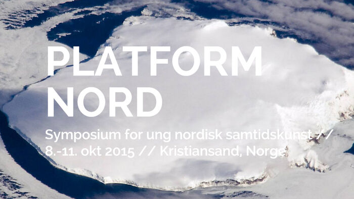 Festivalplakat med teksten Platform Nord over en snødekt øy.
