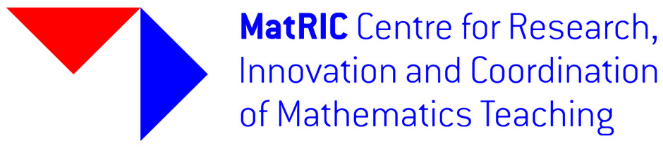 MatRIC sin logo i rød og blå der det står "MatRIC - Centre for Research, Innovation, and Coordination of Mathematics Teaching"