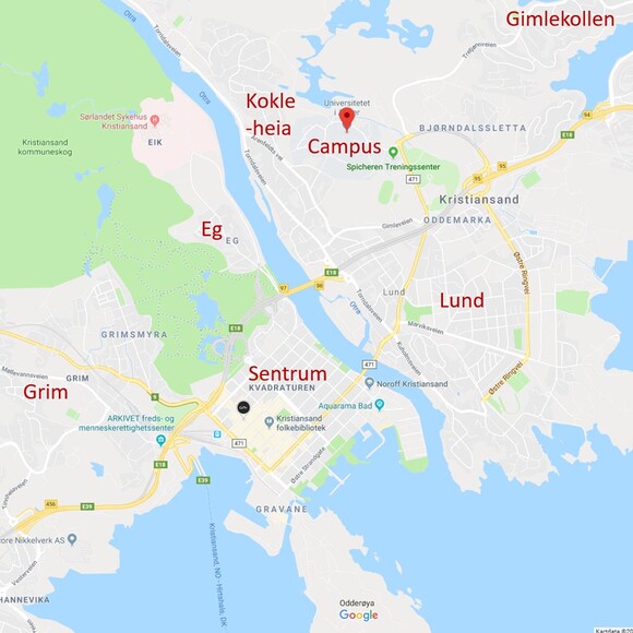 Map of Kristiansand.